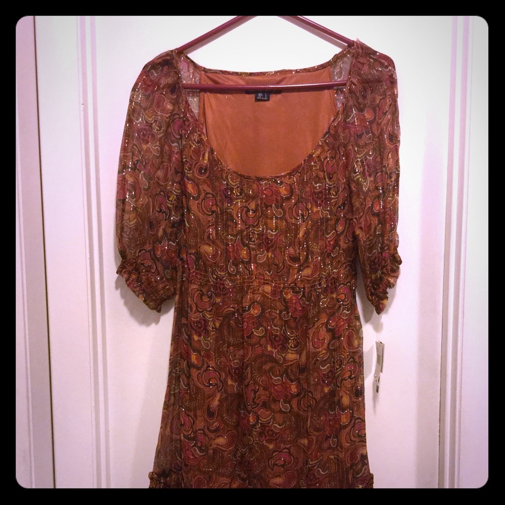 Kensie Rust/Brown Boho Dress L